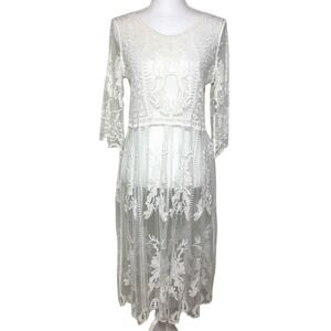 POL Bell Sleeve Victorian Sheer Lace Dress Cotton Blend Women Small Medium